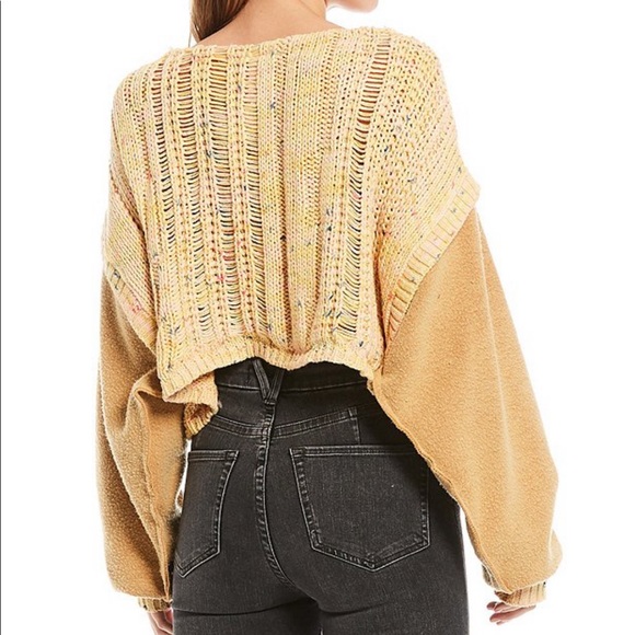 Free People Honey Cable Fleece Sleeve Crop Sweater - Picture 2 of 8